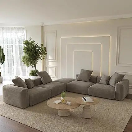 Oversized Modular Sectional Sofa with Ottomans,5 Seater Corduroy V Shaped Reversible Corner Couch,141.73" Convertible Sofa & Couch