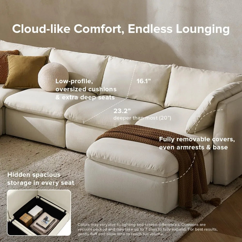 Oversized Modular Sectional Sofa with Fully Removable Covers and Storage, Convertible U & L Shaped Sectionals, Modern Cloud Couch