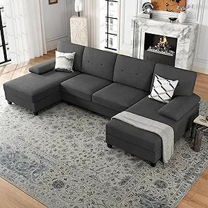 Nutually Sectional Couches for Living Room, Convertible U-Shaped Sofa Couch with Double Chaise, 4 Seat Sofa Set Modular Sofa Couch