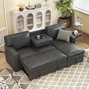 Faux Leather L Shaped Couch with Solid Wood Feet, 3-Seater Sofa with Reversible Chaise for Apartment Small Spaces, Sectional Couch