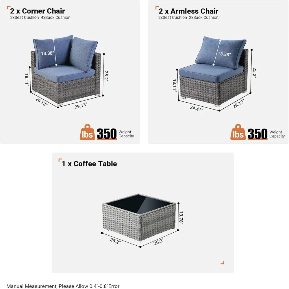 Outdoor 5 Piece Coversation Set with Coffee Table,Sectional Patio Furniture Set with All-Weather Wicker Sofa,Modern Outside Couch