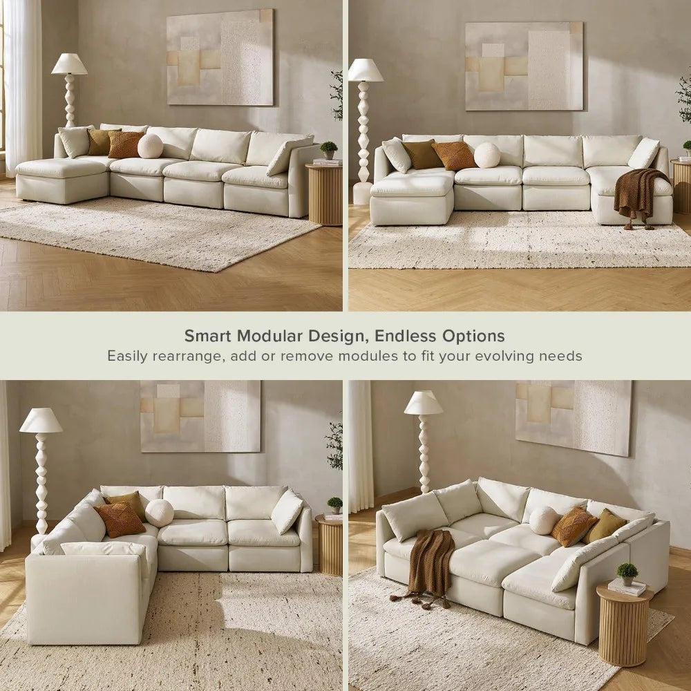 Oversized Modular Sectional Sofa with Fully Removable Covers and Storage, Convertible U & L Shaped Sectionals, Modern Cloud Couch