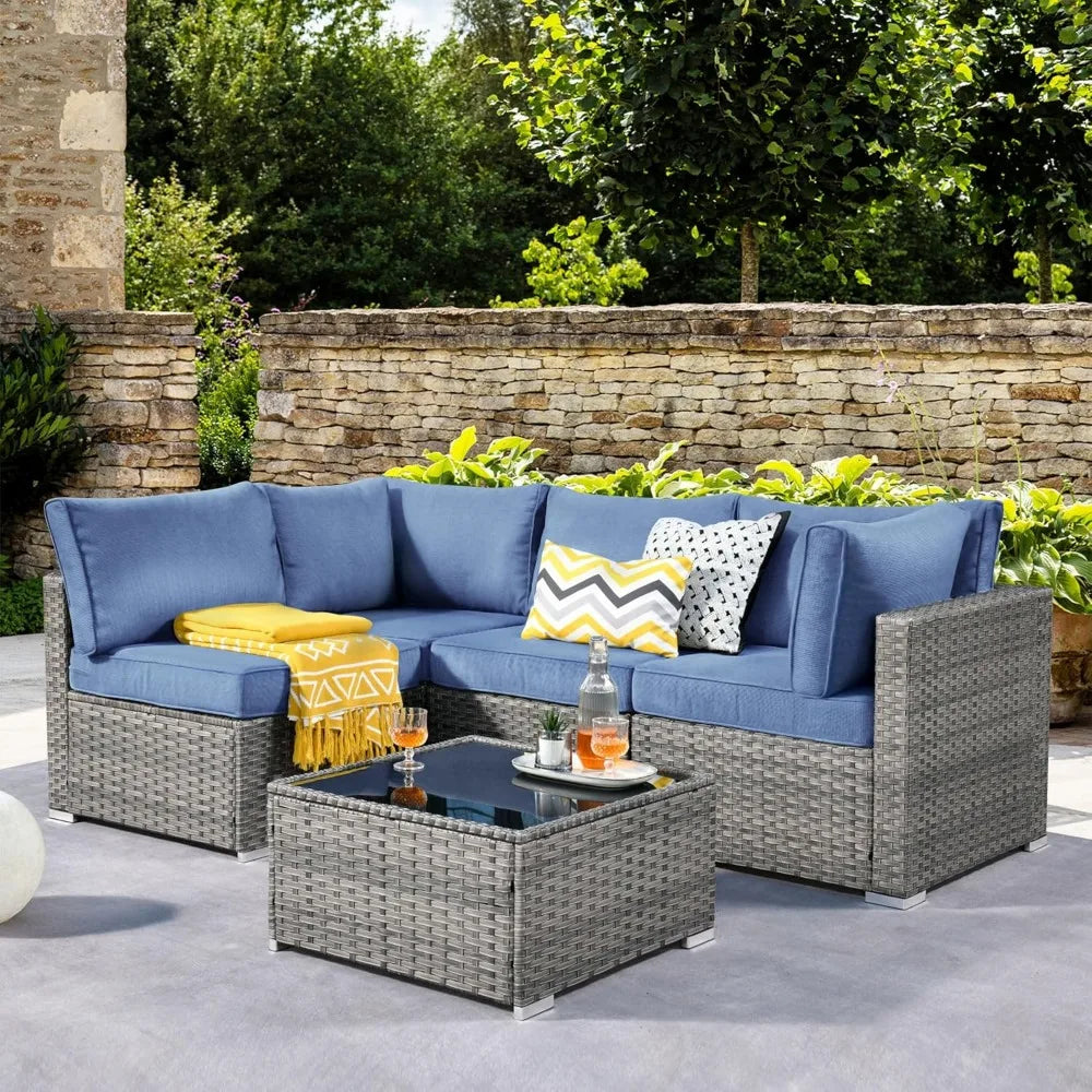 Outdoor 5 Piece Coversation Set with Coffee Table,Sectional Patio Furniture Set with All-Weather Wicker Sofa,Modern Outside Couch