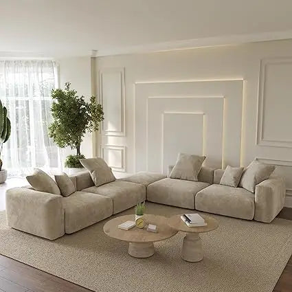 Oversized Modular Sectional Sofa with Ottomans,5 Seater Corduroy V Shaped Reversible Corner Couch,141.73" Convertible Sofa & Couch