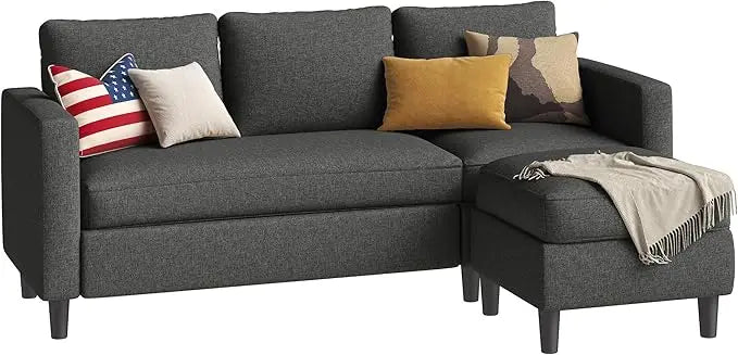 Small Sectional Couch Sofas, 3 Seat L Shape Sofa with Ottoman, Fabric Upholstered Convertible Sofa Couches, Small Couch