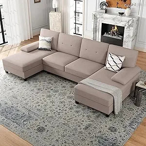 Nutually Sectional Couches for Living Room, Convertible U-Shaped Sofa Couch with Double Chaise, 4 Seat Sofa Set Modular Sofa Couch