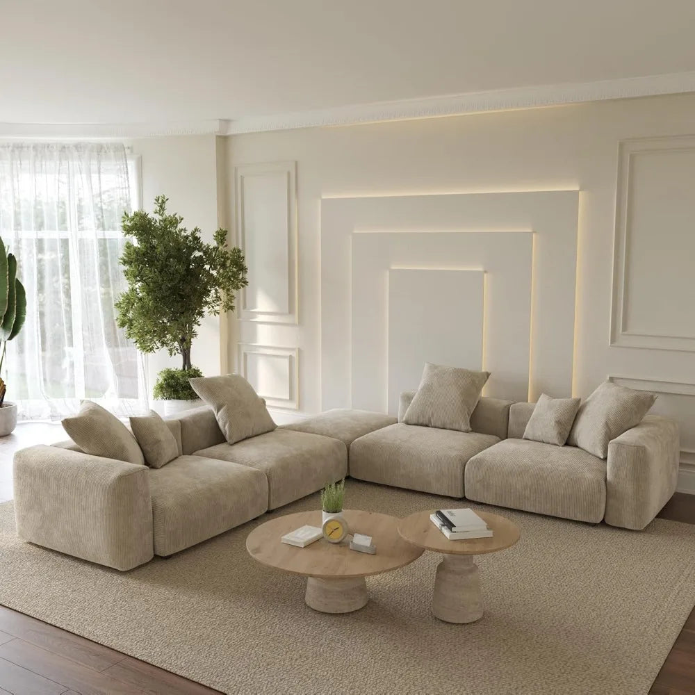 Oversized Modular Sectional Sofa with Ottomans,5 Seater Corduroy V Shaped Reversible Corner Couch,141.73" Convertible Sofa & Couch