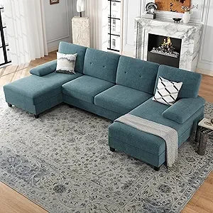 Nutually Sectional Couches for Living Room, Convertible U-Shaped Sofa Couch with Double Chaise, 4 Seat Sofa Set Modular Sofa Couch