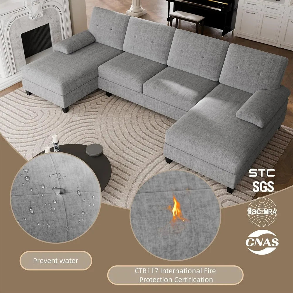 Nutually Sectional Couches for Living Room, Convertible U-Shaped Sofa Couch with Double Chaise, 4 Seat Sofa Set Modular Sofa Couch