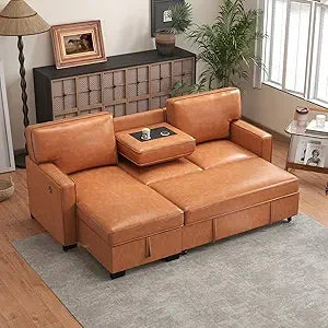 Faux Leather L Shaped Couch with Solid Wood Feet, 3-Seater Sofa with Reversible Chaise for Apartment Small Spaces, Sectional Couch