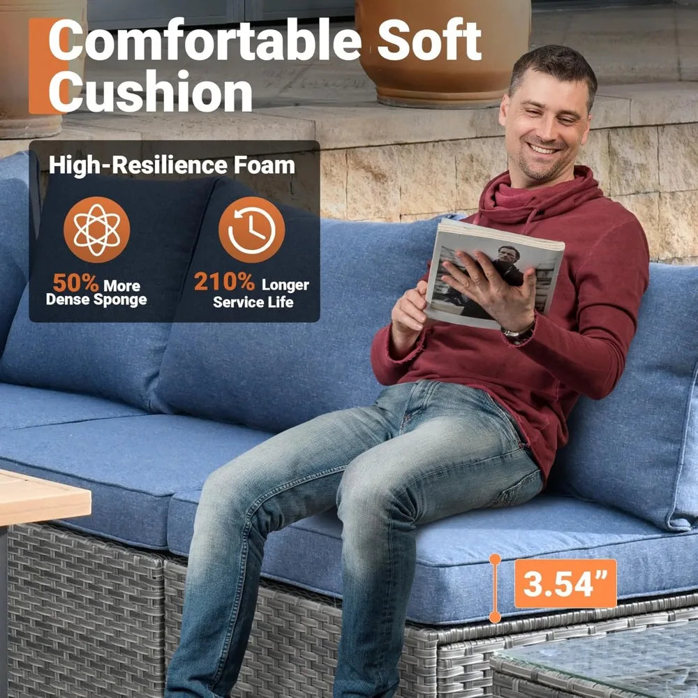 Outdoor 5 Piece Coversation Set with Coffee Table,Sectional Patio Furniture Set with All-Weather Wicker Sofa,Modern Outside Couch