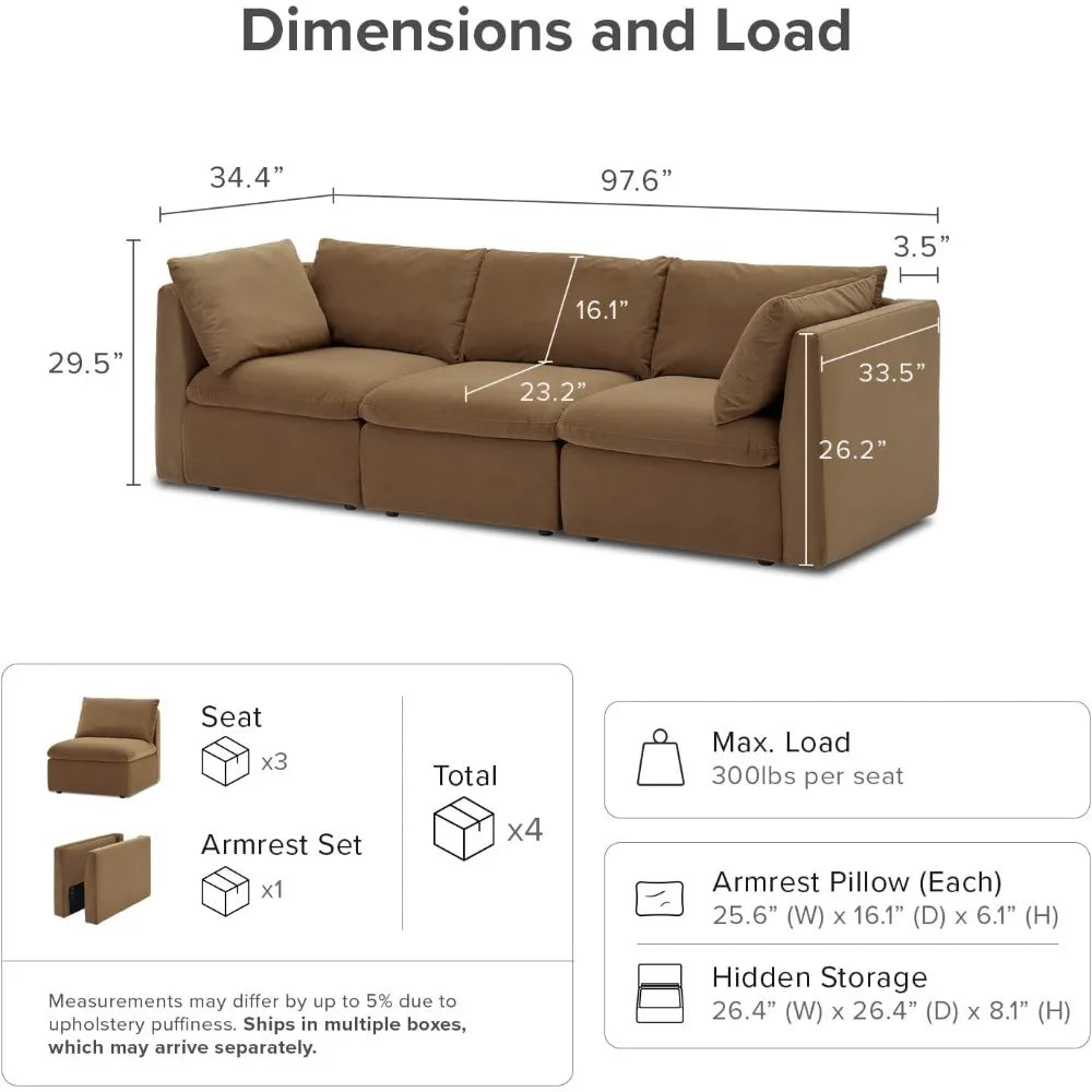 Oversized Modular Sectional Sofa with Fully Removable Covers and Storage, Convertible U & L Shaped Sectionals, Modern Cloud Couch