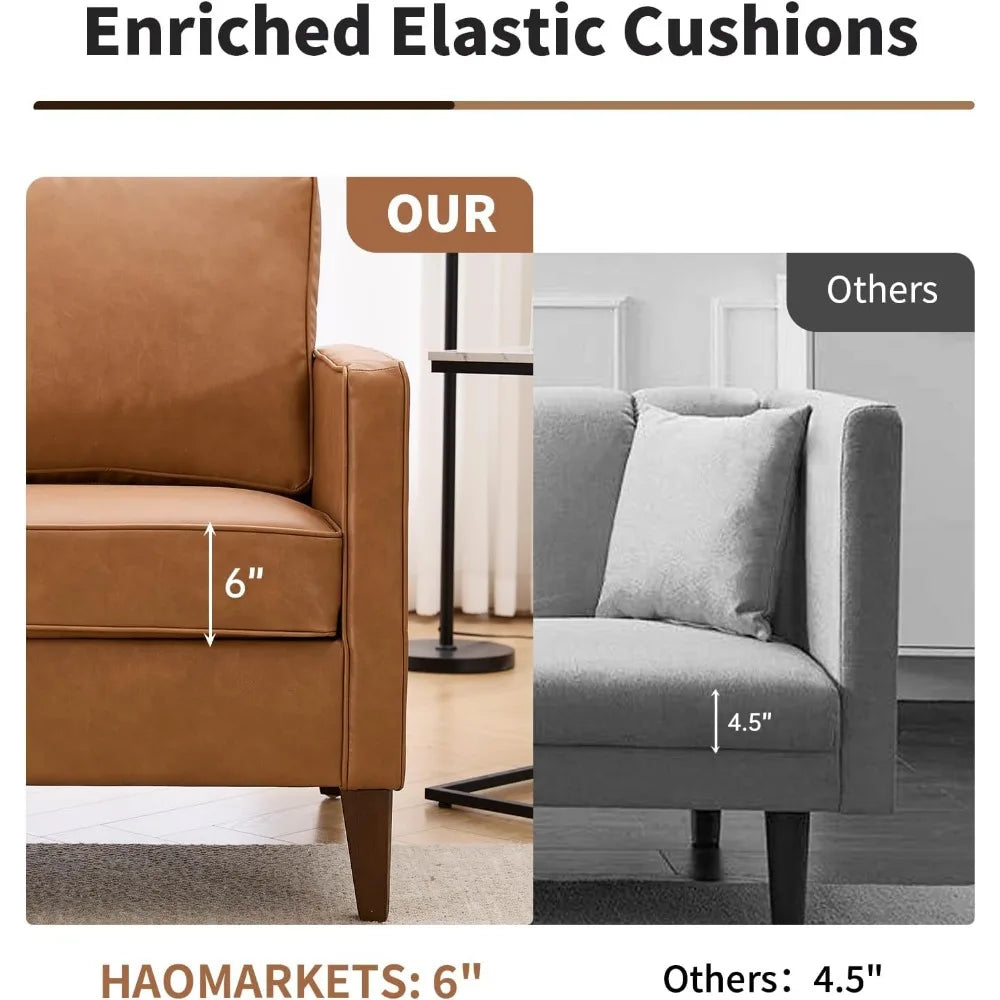 Faux Leather L Shaped Couch with Solid Wood Feet, 3-Seater Sofa with Reversible Chaise for Apartment Small Spaces, Sectional Couch