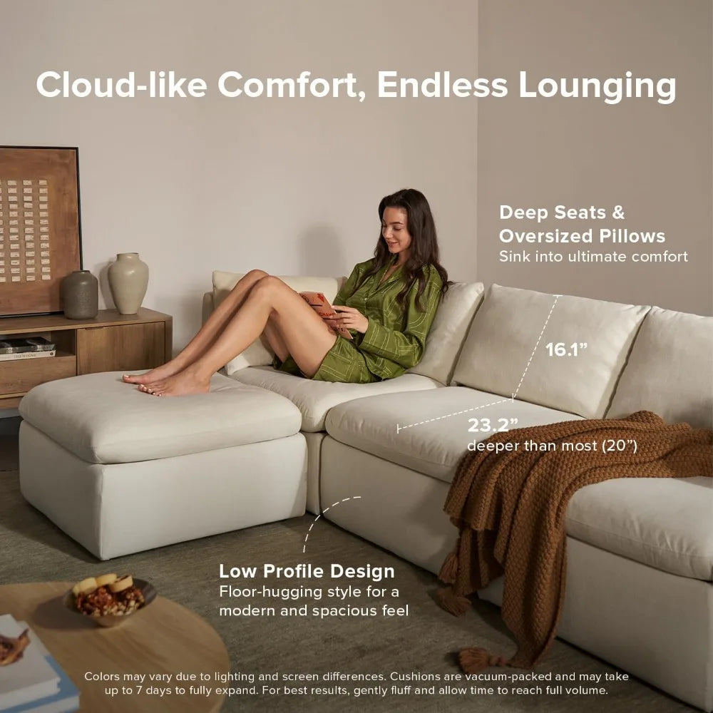 Oversized Modular Sectional Sofa with Fully Removable Covers and Storage, Convertible U & L Shaped Sectionals, Modern Cloud Couch