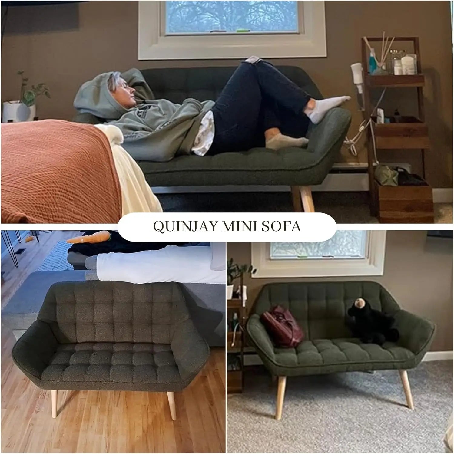 48"" Small Loveseat Sofa, Modern Sherpa Mini Sofa Couch 2-Seater Fluffy Love Seat With Quilting Backs And Wood Legs For Living