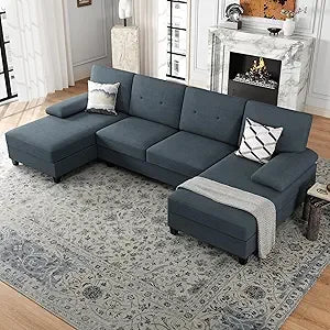 Nutually Sectional Couches for Living Room, Convertible U-Shaped Sofa Couch with Double Chaise, 4 Seat Sofa Set Modular Sofa Couch