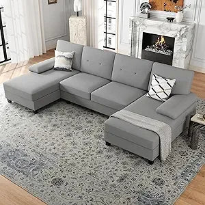 Nutually Sectional Couches for Living Room, Convertible U-Shaped Sofa Couch with Double Chaise, 4 Seat Sofa Set Modular Sofa Couch